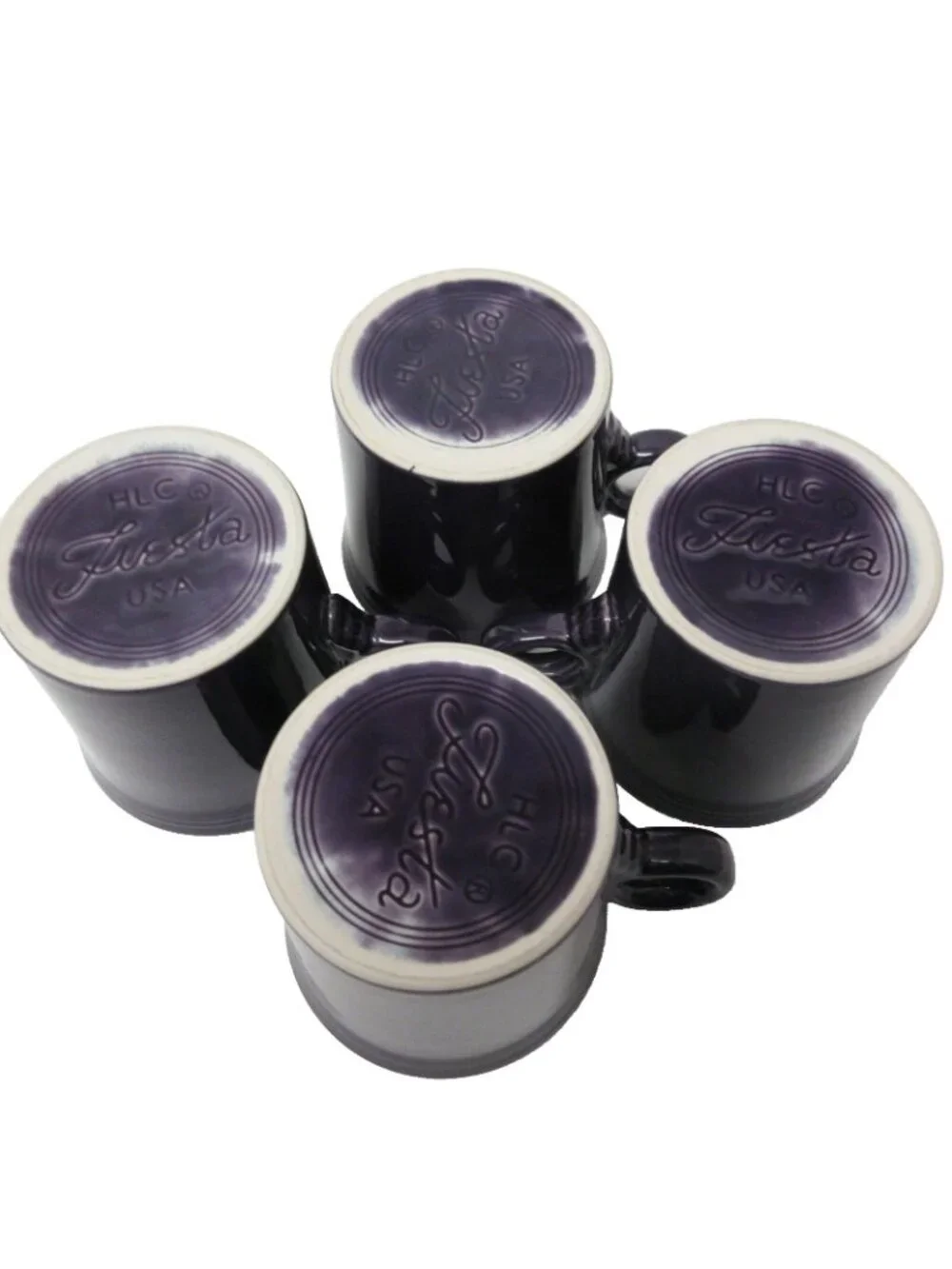 4 Fiestaware Homer Laughlin Plum Purple Tom & Jerry Ring Handed Deco Mugs Cups